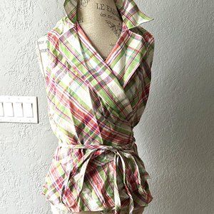 LAUREN Ralph Lauren Plaid Wrap Peplum Top